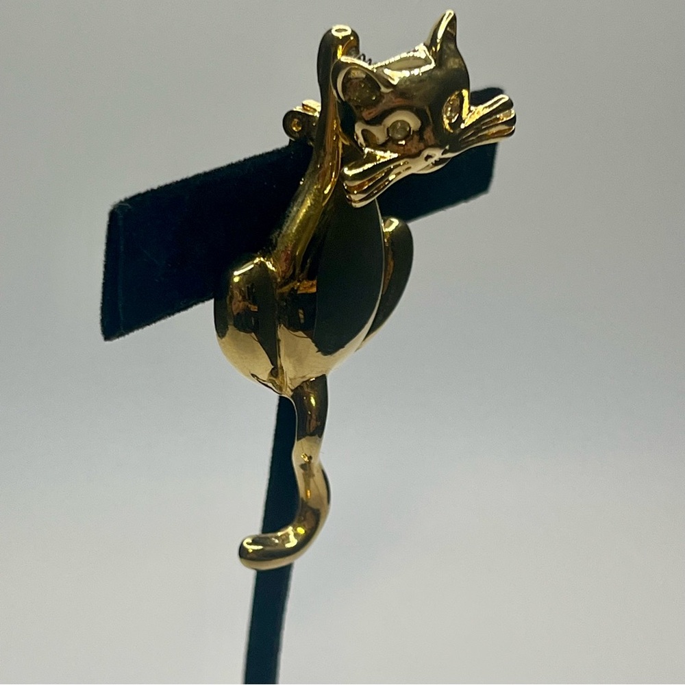 vintage gold tone trembling cat brooch signed CMJENT - Picture 7 of 7